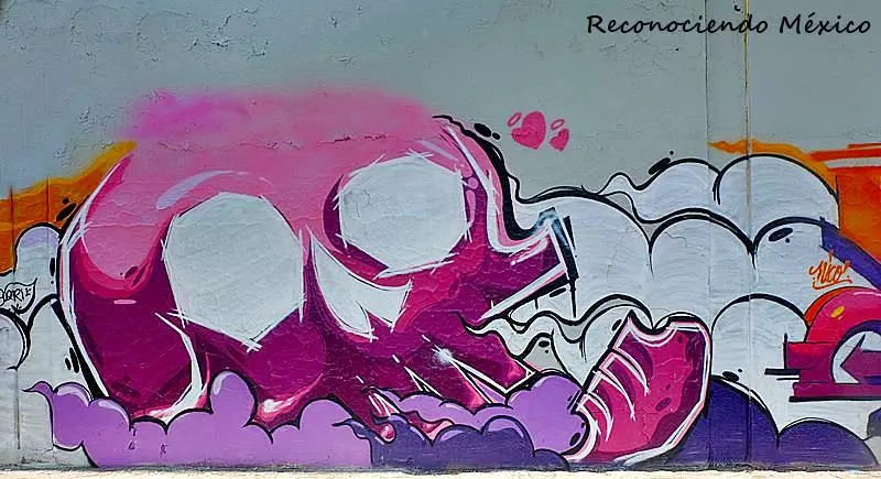 craneo en mural de arte callejero en cdmx